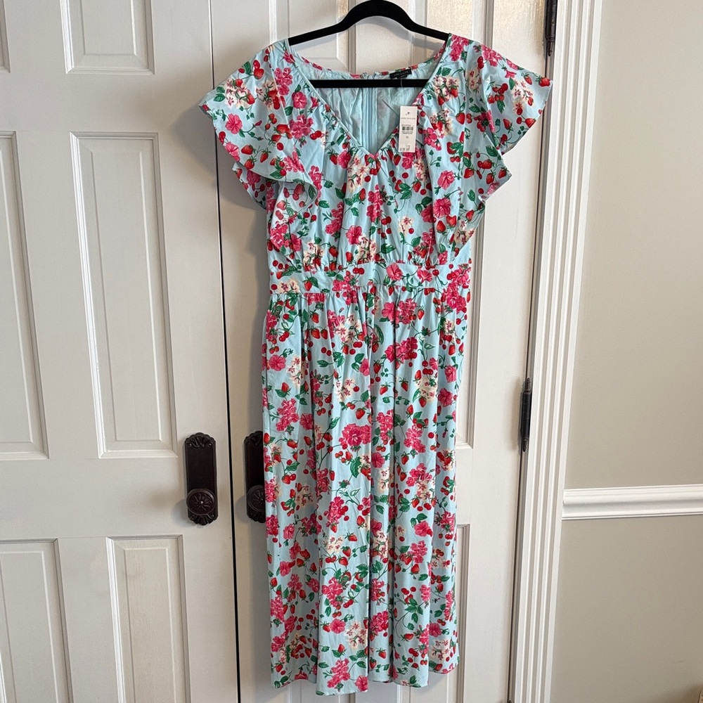 Ann Taylor Floral Midi Dress - Blue and Pink